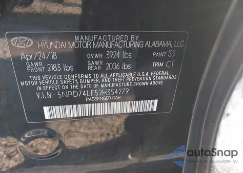 2018 Hyundai Elantra Se z USA, uszkodzony, nr VIN 5NPD74LF5JH354279